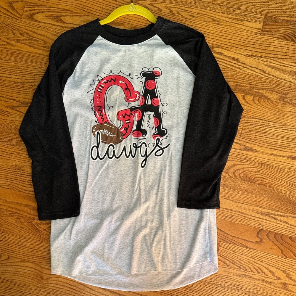 Next Level Apparel Kids GA Dawgs Raglan Shirt - Black and Gray 3/4 legnth sleeve